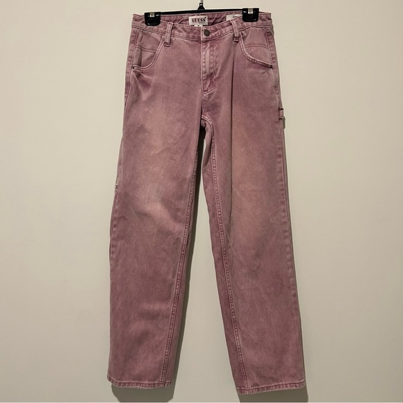 GUESS Originals Mid-Rise Women’s Overdye Slouchy Carpenter Pink Wash Jeans - Picture 3 of 16